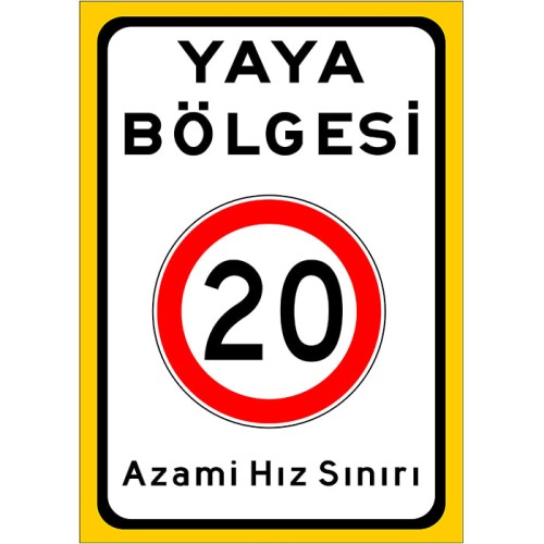 Pedestrian Area Maximum Speed ​​Limit 20 km Sign Traffic Information Sign