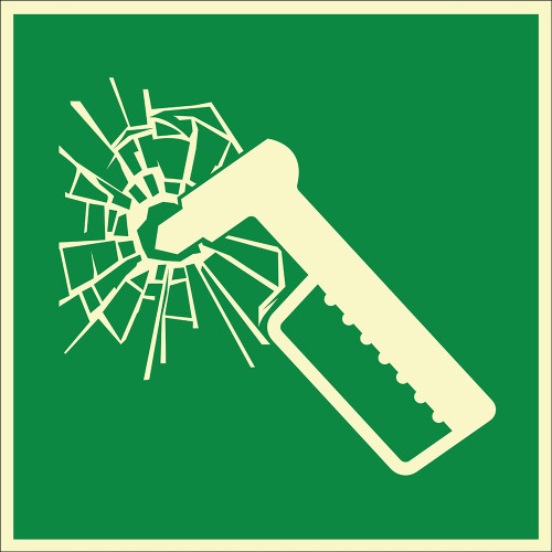 Break the Glass With a Hammer In Case of Phosphorescent Emergency Sign Board Sign Label EF2131