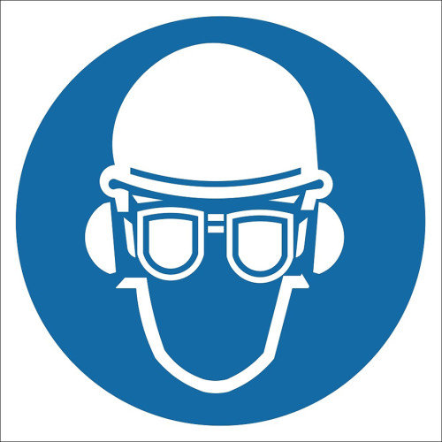 Wear Hard Hat, Glasses and Headphones Sign Board Sign Sticker EF2854