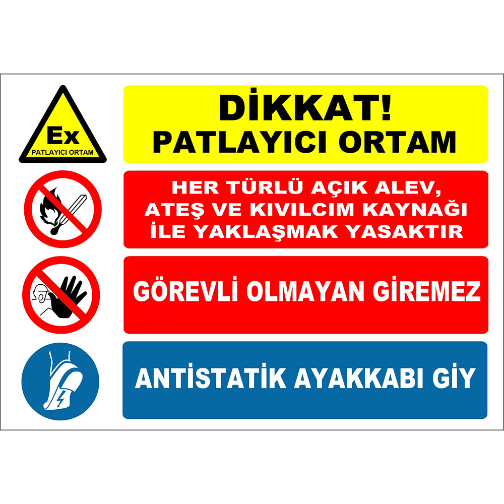 Dikkat Patlayıcı Ortam Görevli Olmayan Giremez Antistatik Ayakkabı Giy İşareti Levhası Tabelası Etiketi ZY2516