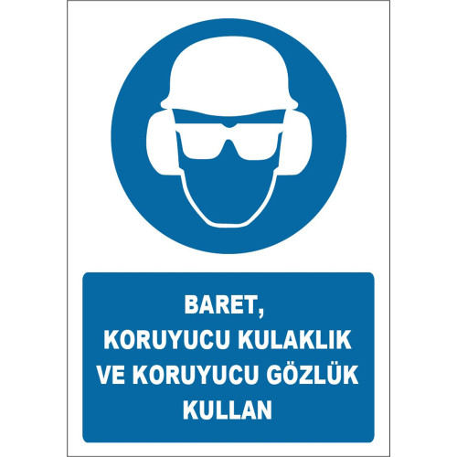 Hard Hat Protective Headphones and Protective Glasses Wear Sign Board Sign Label ZY1310