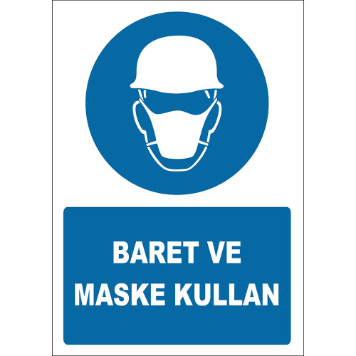 Use Hard Hat and Mask Sign Board Signage Label EF1417