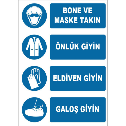 Wear a Hat and Mask, Wear an Apron, Wear Gloves, Wear Overshoes, Sign Board, Sign Sticker ZY1495