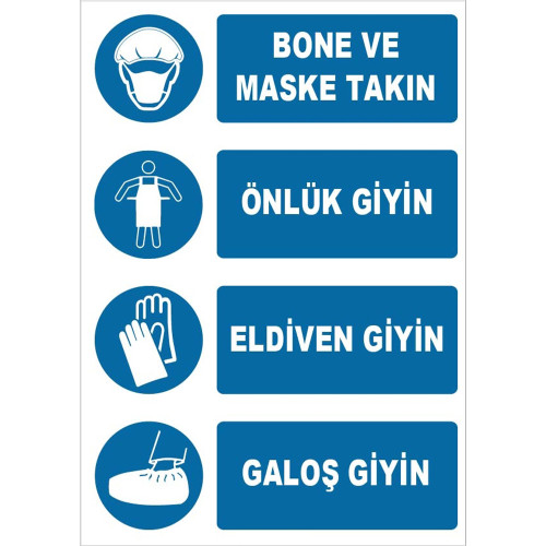 Wear a Hat and Mask, Wear an Apron, Wear Gloves, Wear Overshoes, Sign Board, Sign Label ZY1497