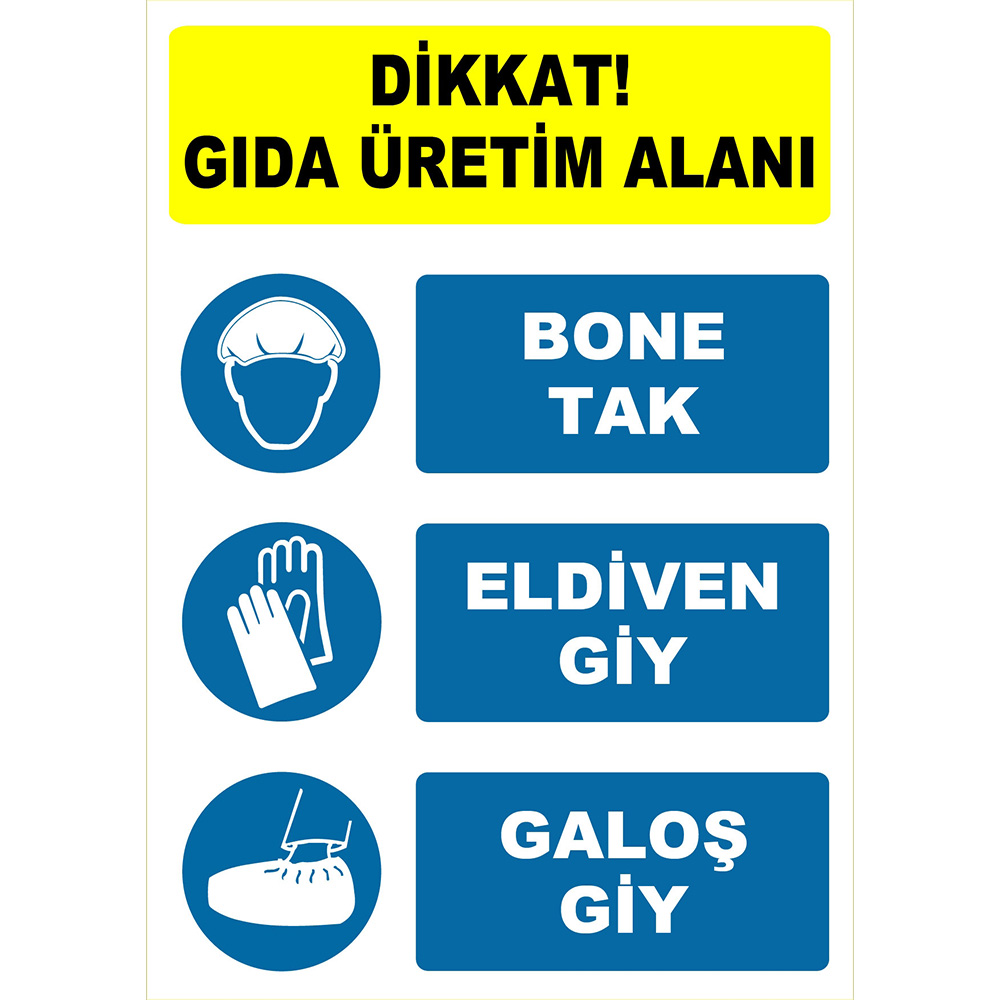 Attention Food Production Area Wear Gloves Wear Overshoes Sign Board Sign Label EF1894