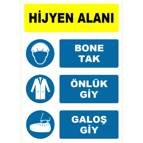 Hijyen Alanı Bone Tak Önlük Giy Galoş Giy İşareti Levhası Tabelası Etiketi EF1521