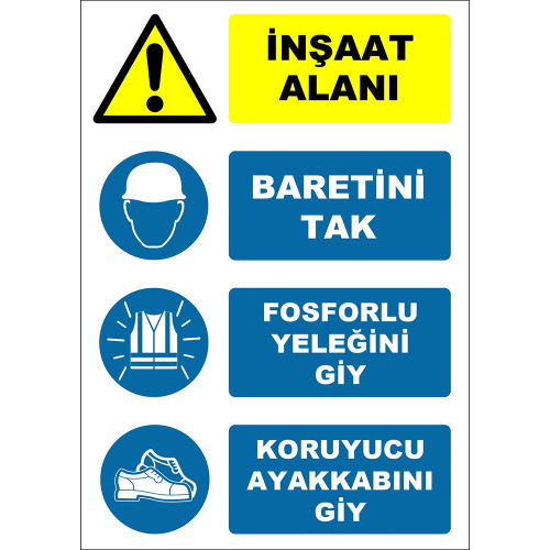 Construction Site Put on Your Hard Hat Wear Your Phosphorescent Vest Wear Your Protective Shoes Sign Board Sign Label EF1142