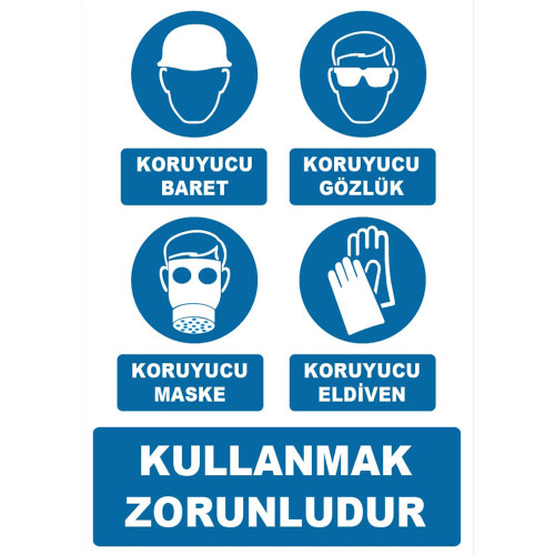 Protective Hard Hat Glasses Mask Gloves It Is Mandatory To Use Sign Board Signage Label ZY1196