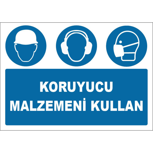 Koruyucu Malzemeni Kullan Baret Kulaklık Maske İşareti Levhası Tabelası Etiketi EF1647