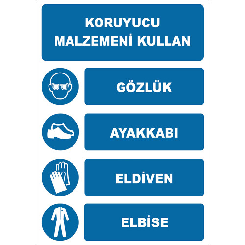 Koruyucu Malzemeni Kullan Gözlük Ayakkabı Eldiven Elbise İşareti Levhası Tabelası Etiketi EF1969