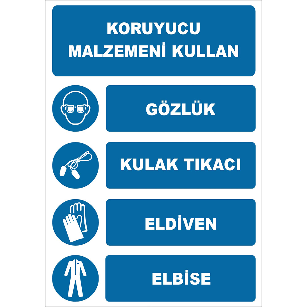 Koruyucu Malzemeni Kullan Gözlük Kulak Tıkacı Eldiven Elbise İşareti Levhası Tabelası Etiketi EF1944