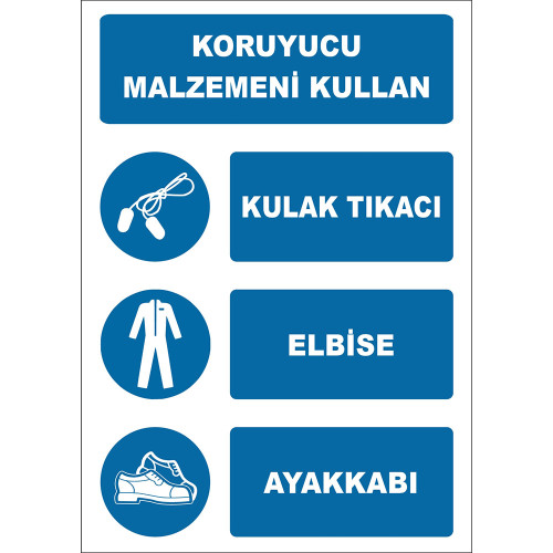 Koruyucu Malzemeni Kullan Kulak Tıkacı Elbise Ayakkabı İşareti Levhası Tabelası Etiketi EF1937