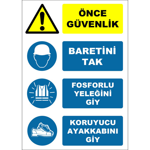 First Put on Your Safety Helmet Put on Your Phosphorescent Vest Put on Your Protective Shoes Sign Board Sign Label EF1141