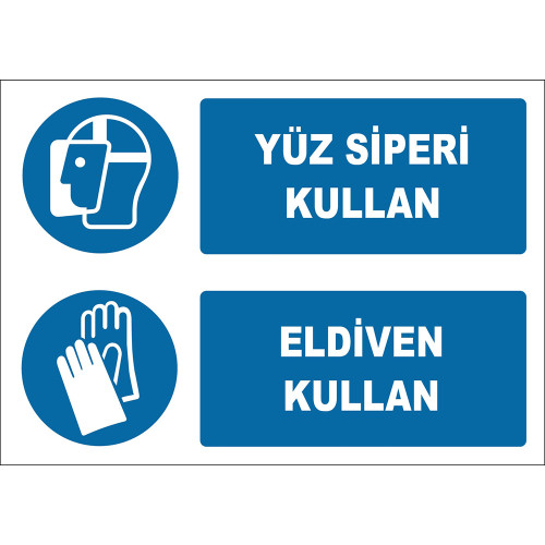 Yüz Siperi Kullan Eldiven Kullan İşareti Levhası Tabelası Etiketi EF1909