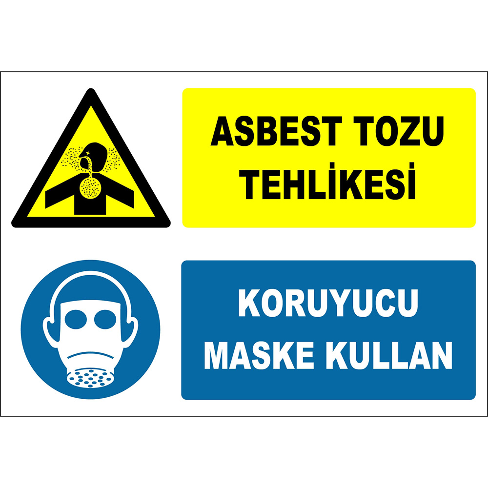 Asbest Tozu Tehlikesi Koruyucu Maske Kullan Etiketi İşareti Levhası Tabelası ZY2824