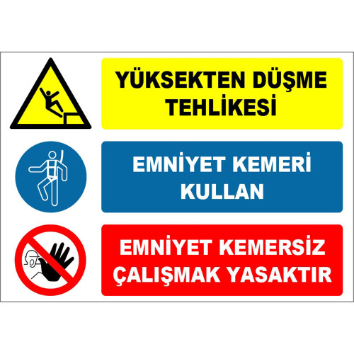 Caution Danger of Falling From Height Use Seat Belt It is Forbidden to Work Without a Seat Belt Sign Board Sign Label EF1621