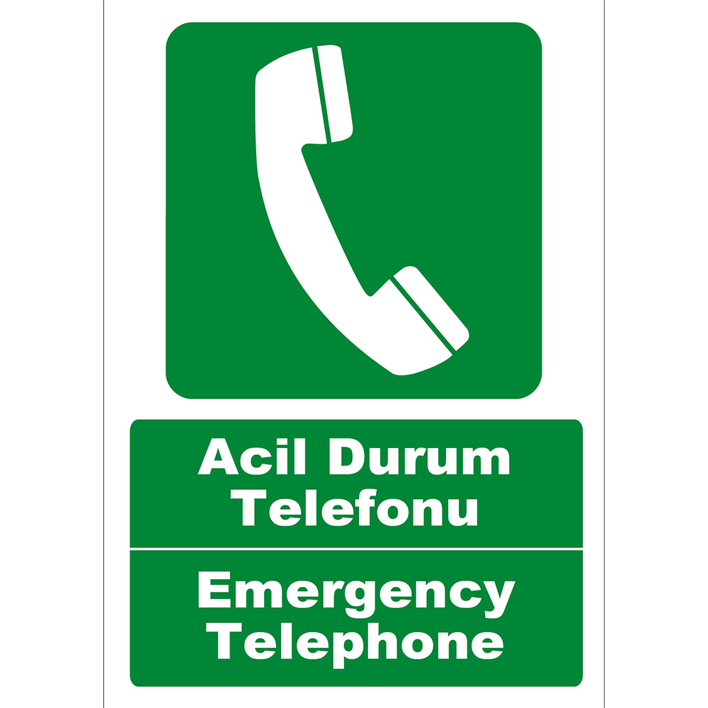 Turkish English Emergency Telephone Emergency Telephone Sign Board Label EF1199