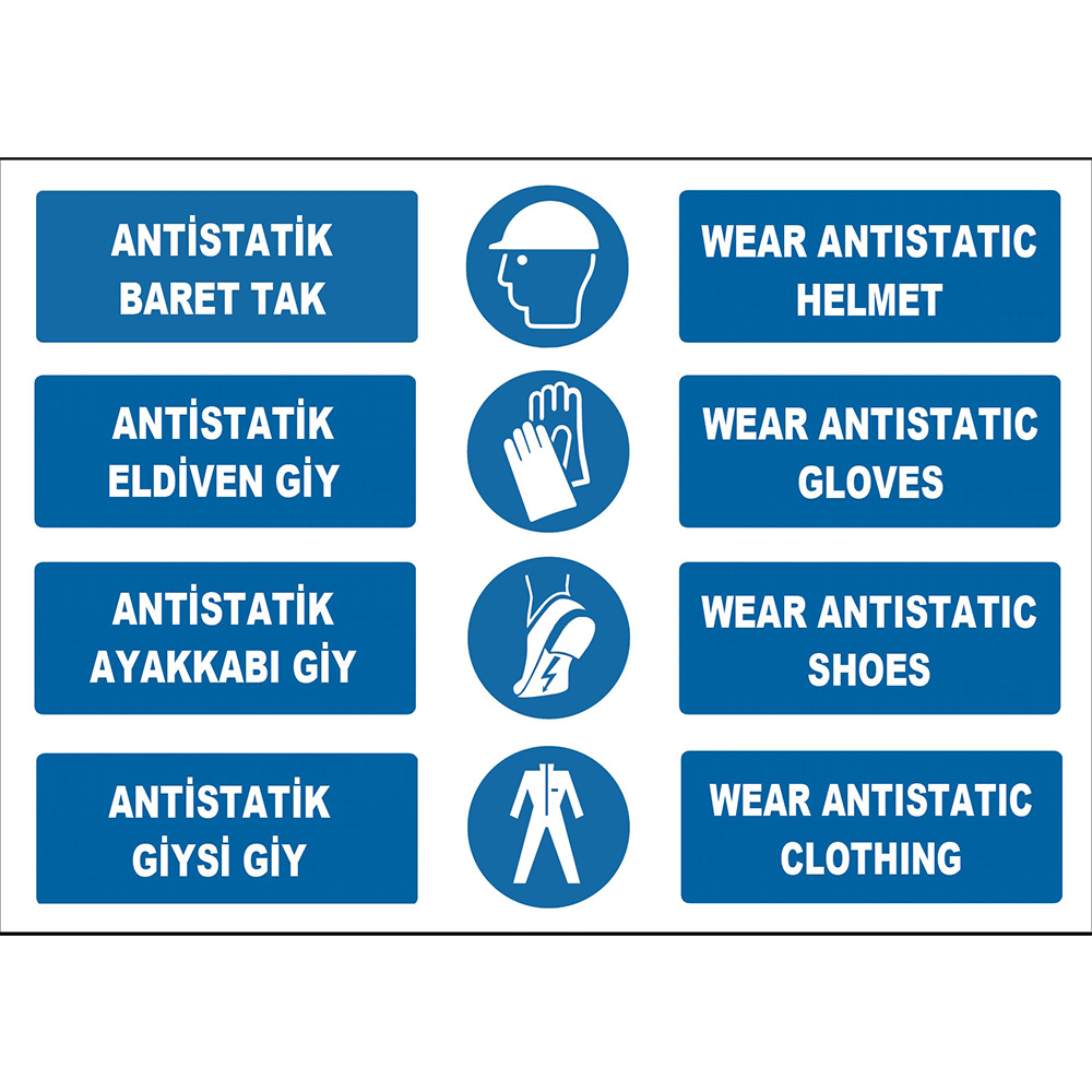 Turkish English Antistatic Hard Hat Gloves Shoes Clothing Sign Board Sign Label ZY2378