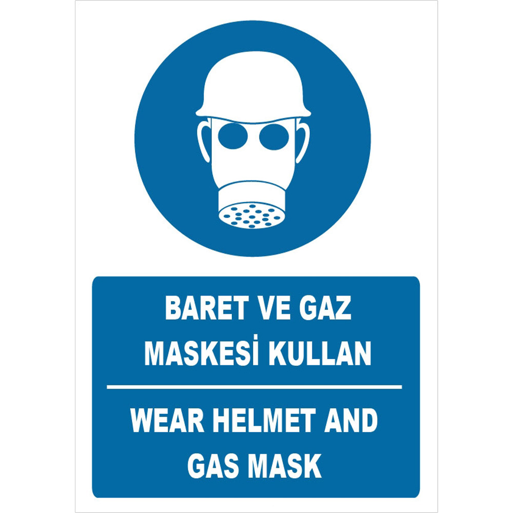 Turkish English Use Hard Hat and Gas Mask Sign Board Sign Sticker ZY1456