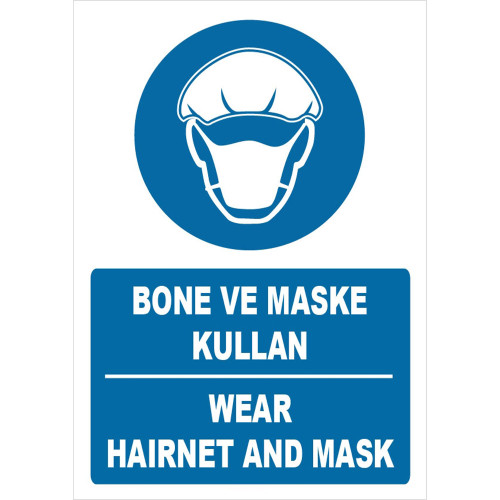 Türkçe İngilizce Bone ve Maske Kullan Etiketi İşareti Levhası Tabelası ZY1478