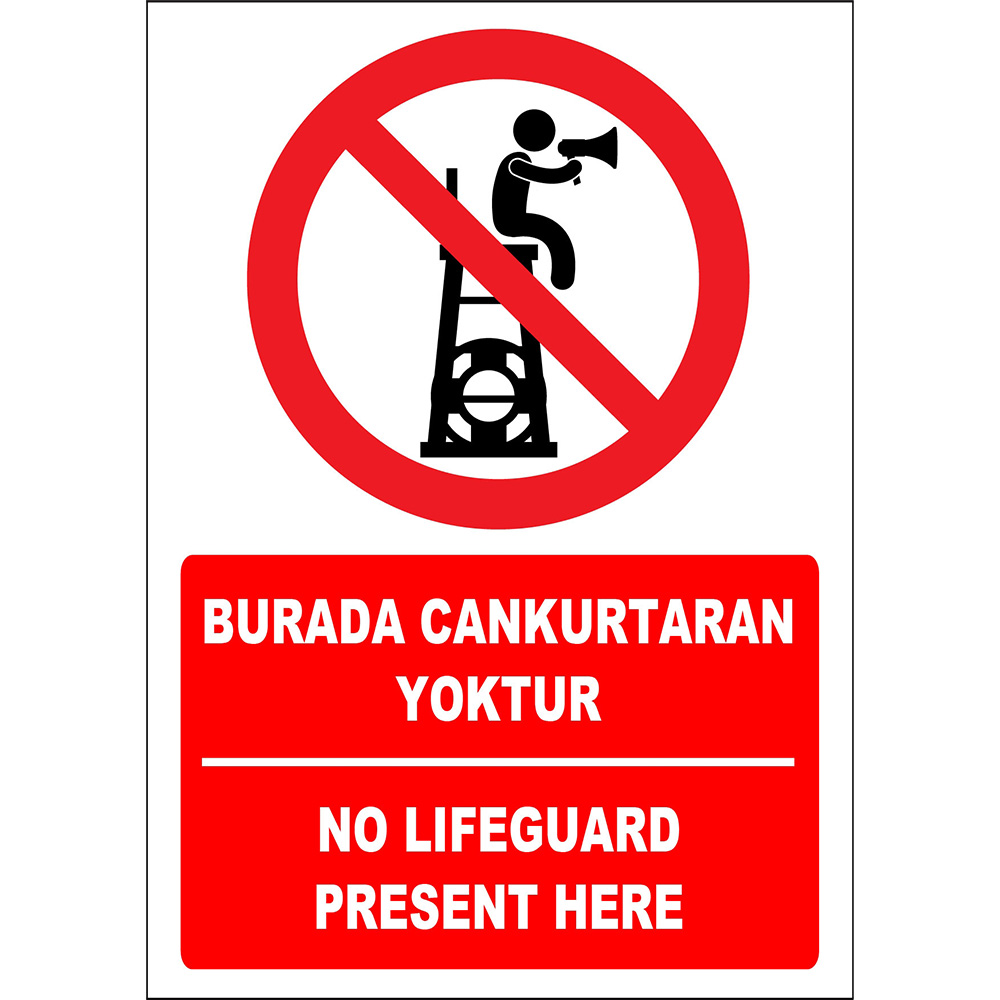 Turkish English There Is No Lifeguard Here Sign Board Label EF1444