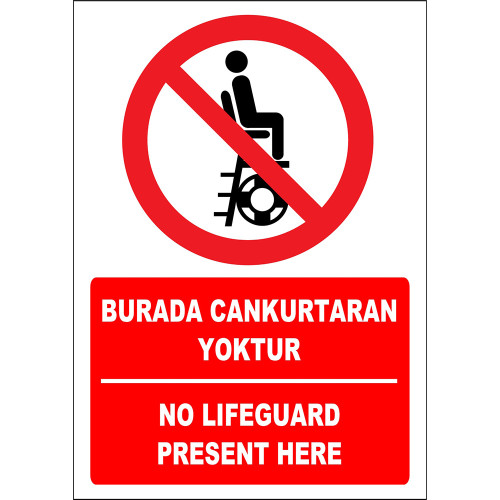 Turkish English There Is No Lifeguard Here Sign Board Label EF1445