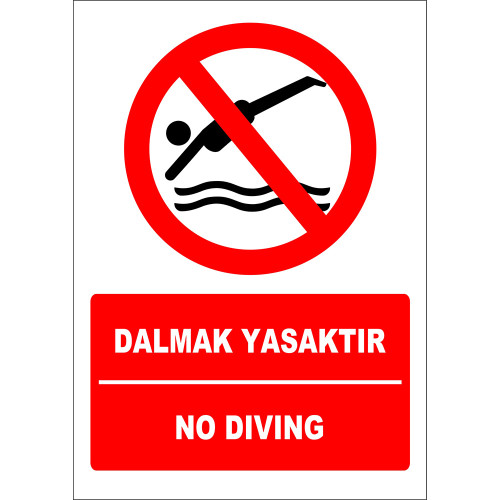 Turkish English Diving Is Forbidden Sign Board Label EF2257