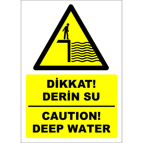 Turkish English Caution Deep Water Sign Sticker Label EF2383