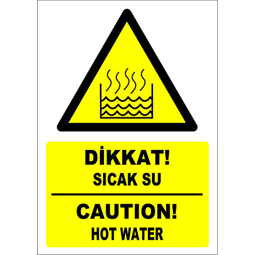 Turkish English Attention Hot Water Caution Sign Board Label EF1237