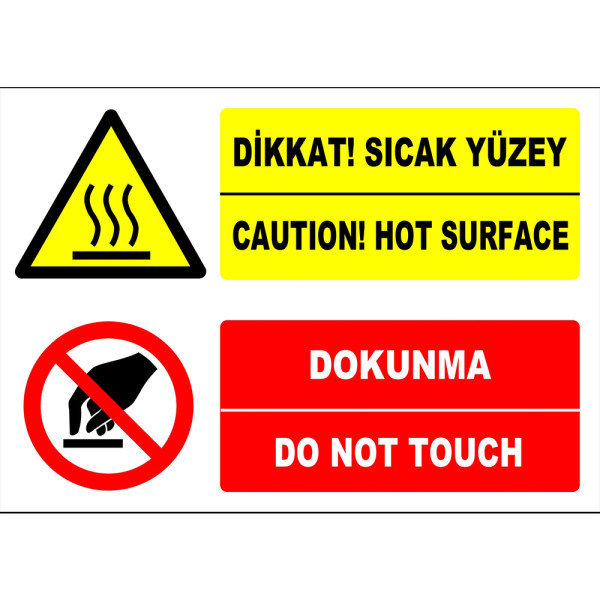 Turkish English Attention Hot Surface Caution Sign Board Label EF1235