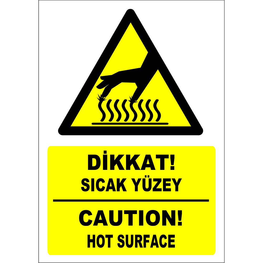 Turkish English Attention Hot Surface Caution Sign Board Label EF1223