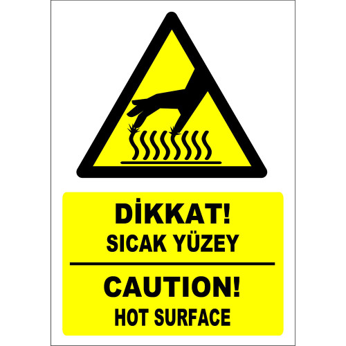 Turkish English Attention Hot Surface Caution Sign Board Label EF1223