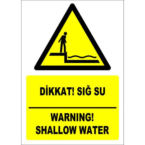 Turkish English Caution Shallow Water Sign Sticker Label EF2360