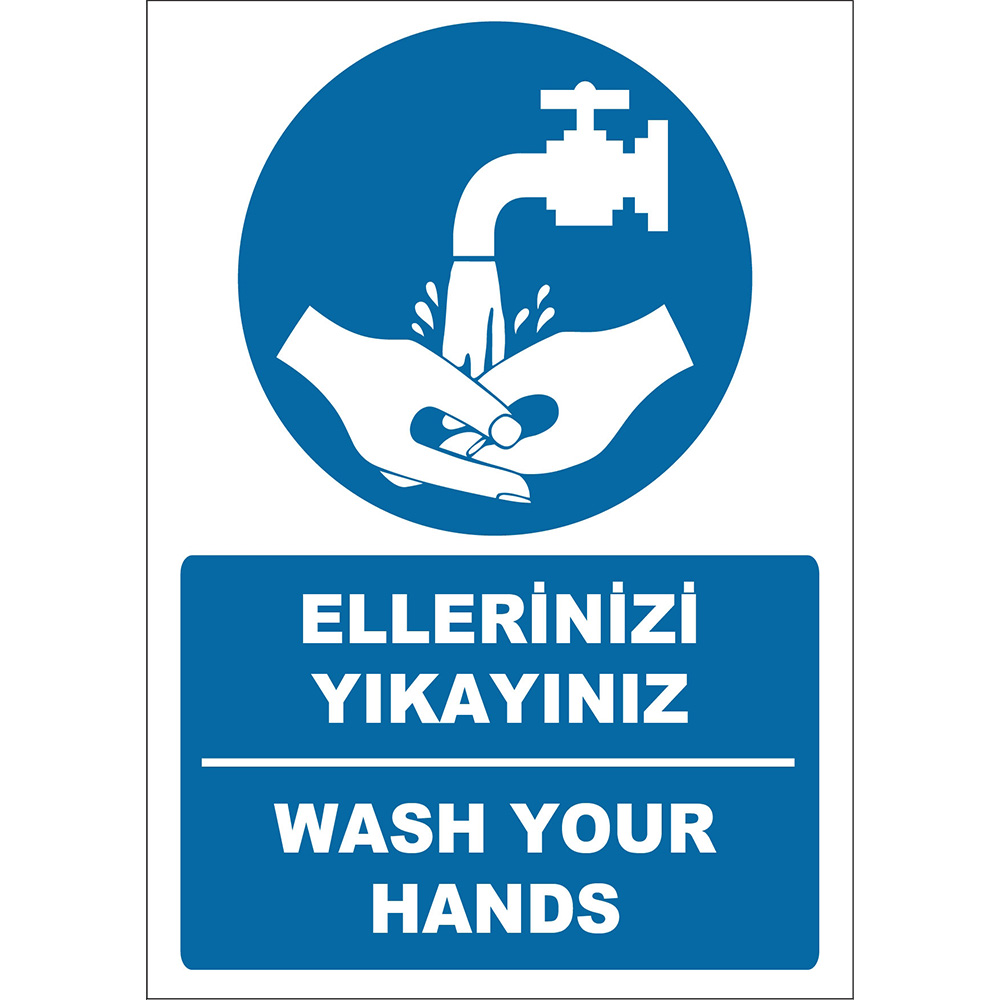 Türkçe İngilizce Ellerinizi Yıkayınız Wash Your Hands İşareti Levhası Etiketi EF1278