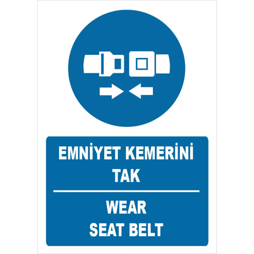 Türkçe İngilizce Emniyet Kemerini Tak İşareti Levhası Tabelası Etiketi ZY1384