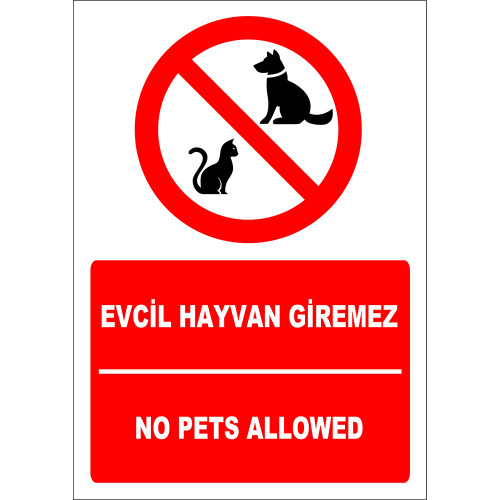 Turkish English Pet No Entry Sign Sticker Label EF2466