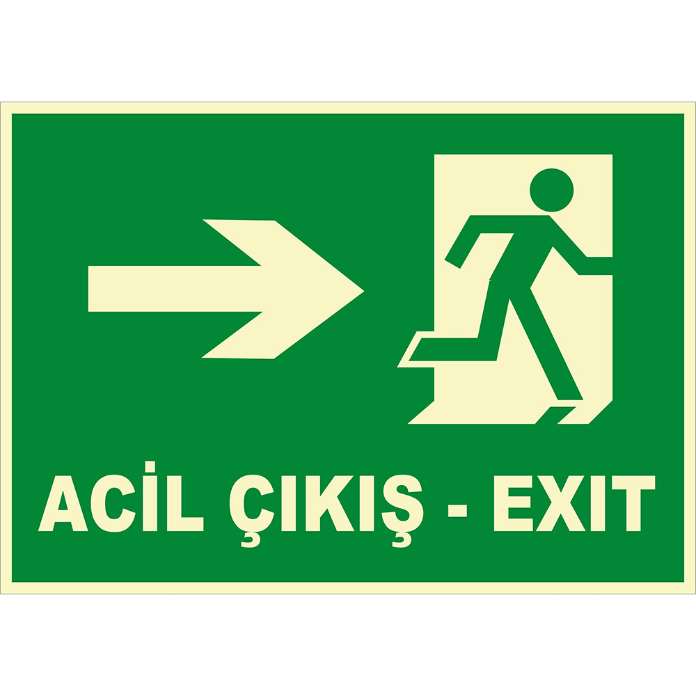 Turkish English Phosphorescent Emergency Exit Right Running Sign Board Sticker PF1779