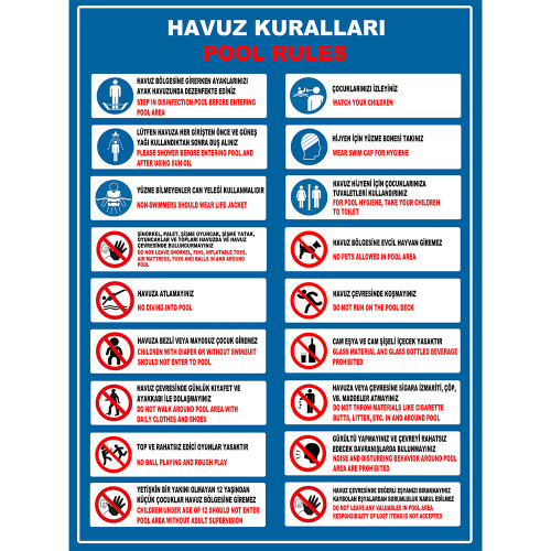 Turkish English Pool Rules Pool Rules Sign Board Label EF1194