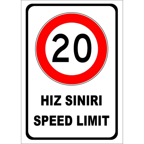 Turkish English Speed Limit 20 km Sign Board Sticker PF1769