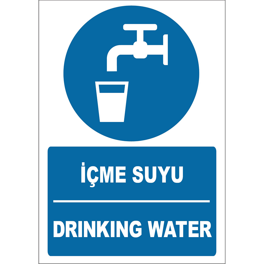 Türkçe İngilizce İçme Suyu Drinking Water İşareti Levhası Etiketi EF1253