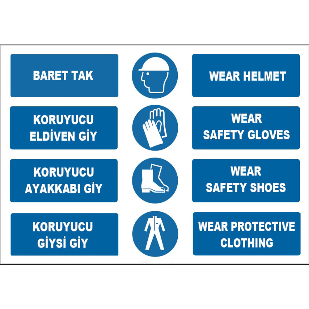 Turkish English Hard Hat Wear Gloves Shoes Wear Clothes Sign Board Sign Label ZY1458