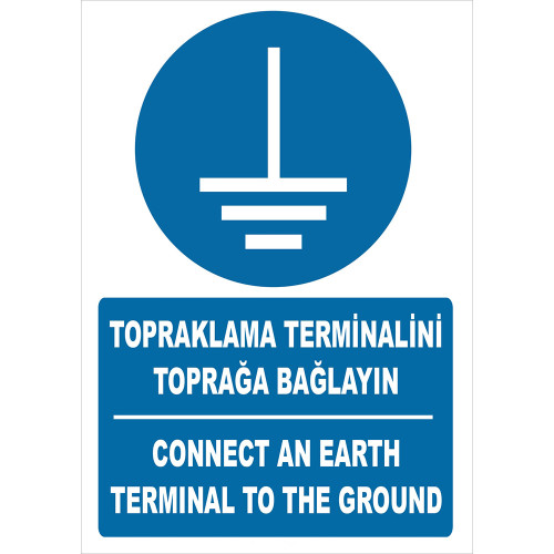 Turkish English Connect the Grounding Terminal to the Ground Sign Board Sign Label ZY2333