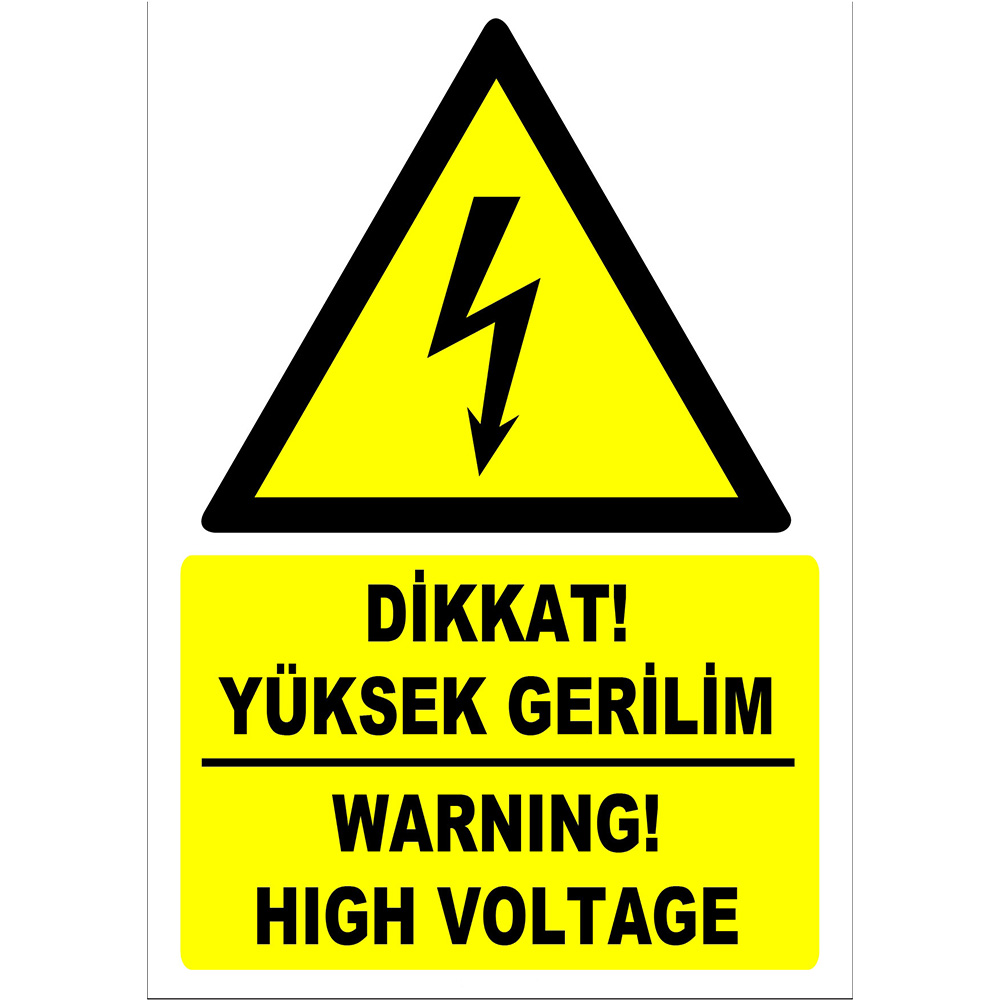 Turkish English Attention High Voltage Sign Board Signage Label ZY2177