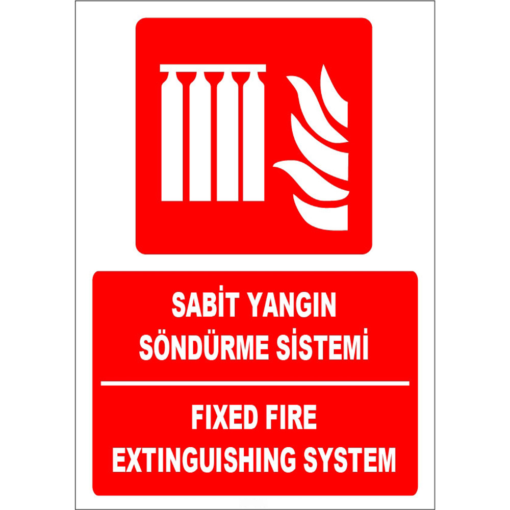 Turkish English Fixed Fire Extinguishing System Sign Board Signage Label ZY1964