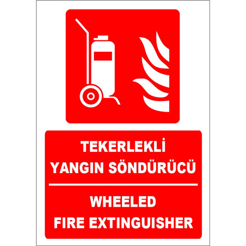 Turkish English Wheeled Fire Extinguisher Sign Board Sign Sticker ZY1928