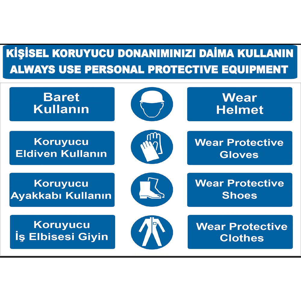 Turkish English Always Use Your Personal Protective Equipment Sign Board Sign Label YT7044