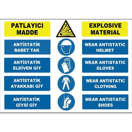 Turkish English Explosive Material Sign Board Signage Label ZY2513