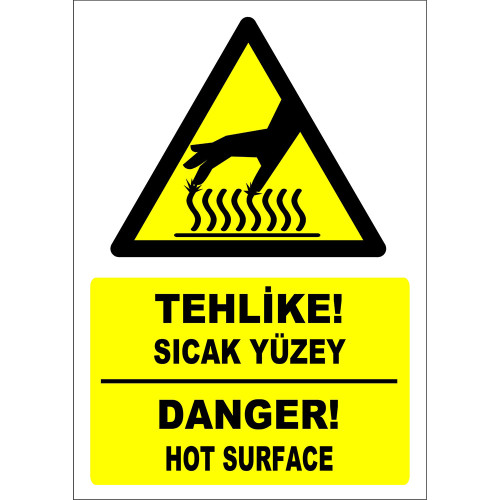 Turkish English Hazard Hot Surface Danger Sign Board Label EF1224