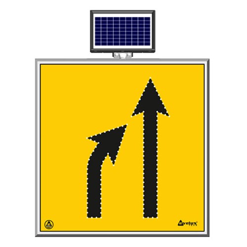 Solar Energy Led Left to Right Narrowing Road Traffic Maintenance Warning Sign