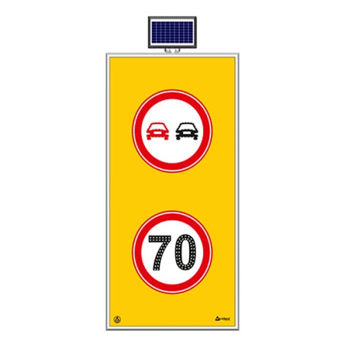 Solar Powered Led No Overtaking 70 km Maintenance Warning Sign